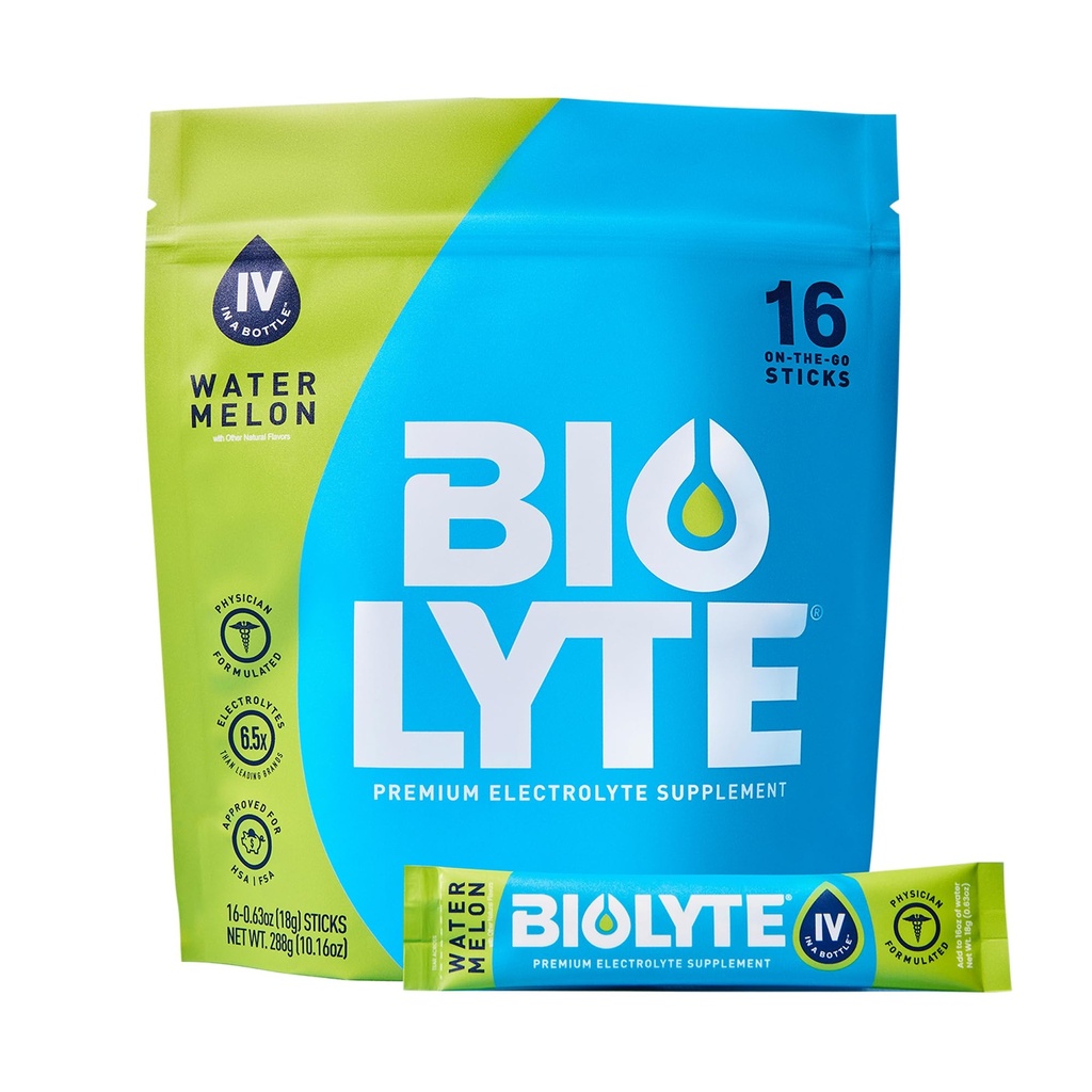 BIOLYTE IV Electrolyte Powder Packets, IV Liquid Drink Mix for Water, Doctor-Developed Hydration, Approved Dehydration Relief, Chemotherapy Must Haves for Women &amp; Men - Watermelon (16 Pack)