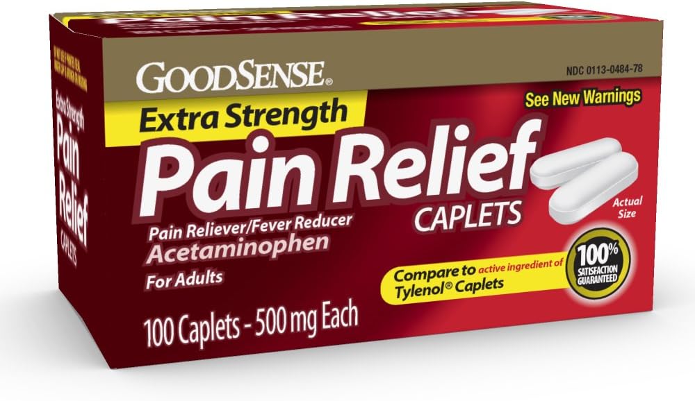 GoodSense Extra Strength Pain Relief - Acetaminophen Caplets 500 mg - Dolor de cabeza, dolor muscular, alivio de la artritis, 100 cuentan