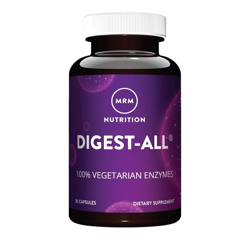 MRM Nutrición Digest-All ® ← Enzymes Digestive TEN Mejora de la digestión y la absorción TEN Lactase + Amylase + Lipase TEN may help with bloating and gas TEN 100% Vegetarian TEN Gluten-Free TEN 15 servings