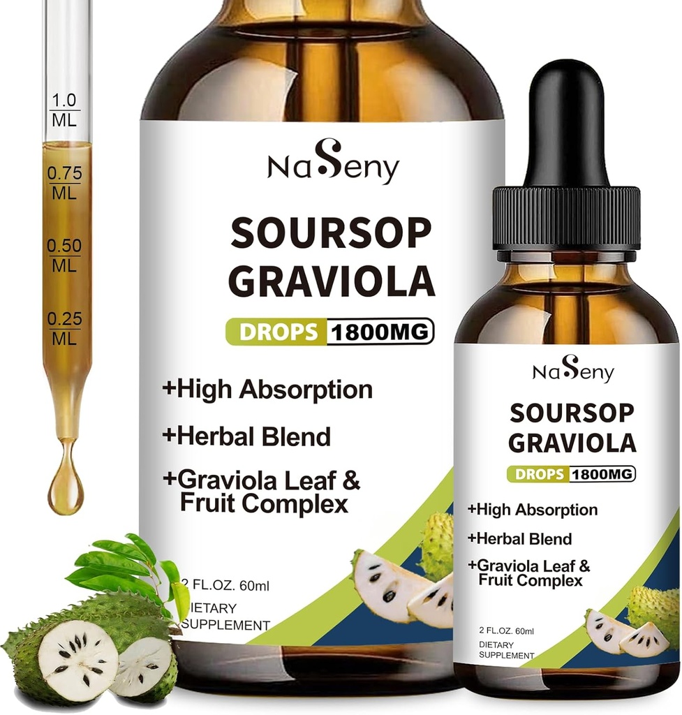 Soursop Bitters Liquid, Soursop Bitters para Immune, Antioxidante, Digestivo, Graviola Fruit and Leaf Extract Drop, Herbal Extract with Vitamin for Cell Support &amp; Regeneración, Suplemento diario, 2 FL OZ