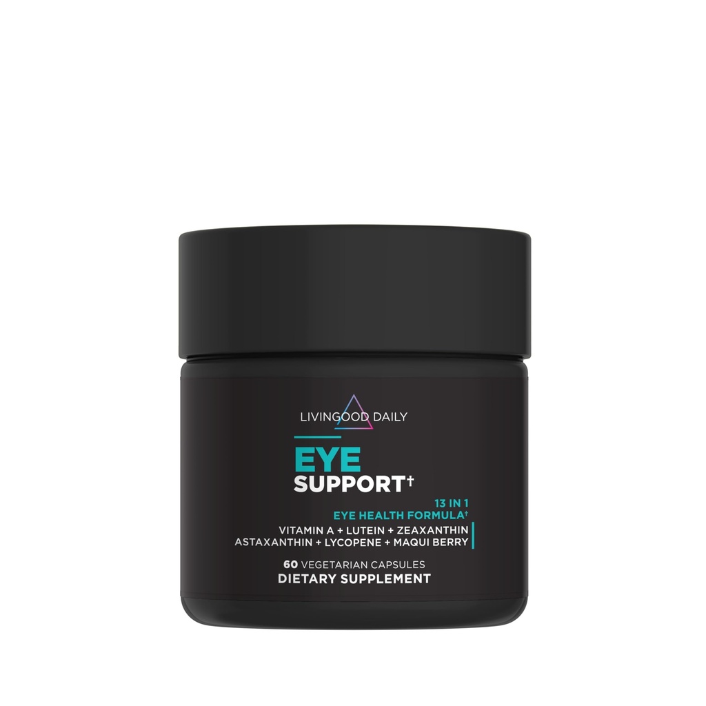 Livingood Daily Eye Support, 13-in-1 Vision Supplement with Lutein, Zeaxanthin, Astaxanthin, Vitamina A, Lycopene, Maqui Berry &amp; More, Promotes Healthy Eyes, Blue Light Protection, Vegan, 60 cápsulas