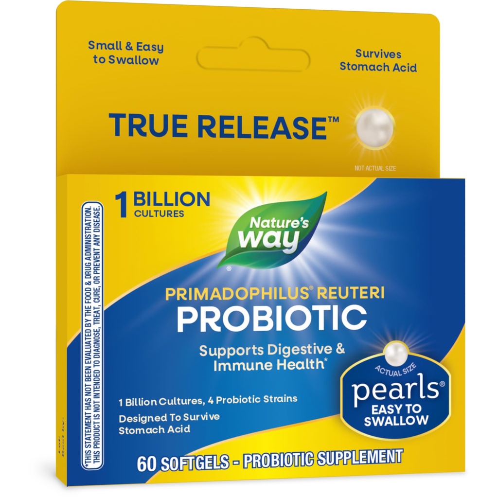 Camino de la Naturaleza Primadophilus Perlas Probióticas Reuteri para Hombres y Mujeres, Salud Digestiva e Inmunitaria*, 1 Cultura de Billón, 4 Estrechos Probióticos, Sobrevives Stomach Acid, 60 Softgels