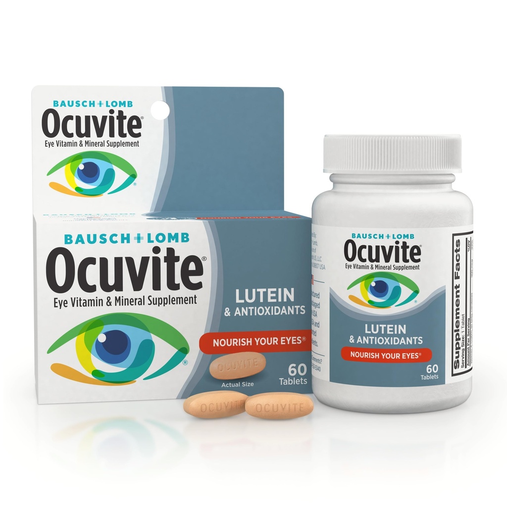 Ocuvite Eye Vitamina &amp; Mineral Supplement, Lutein & Antioxidant Vitaminas A, C &amp; E, Zinc for Eye Health &amp; Support, Vitaminas for Eyes, 60 Tablets