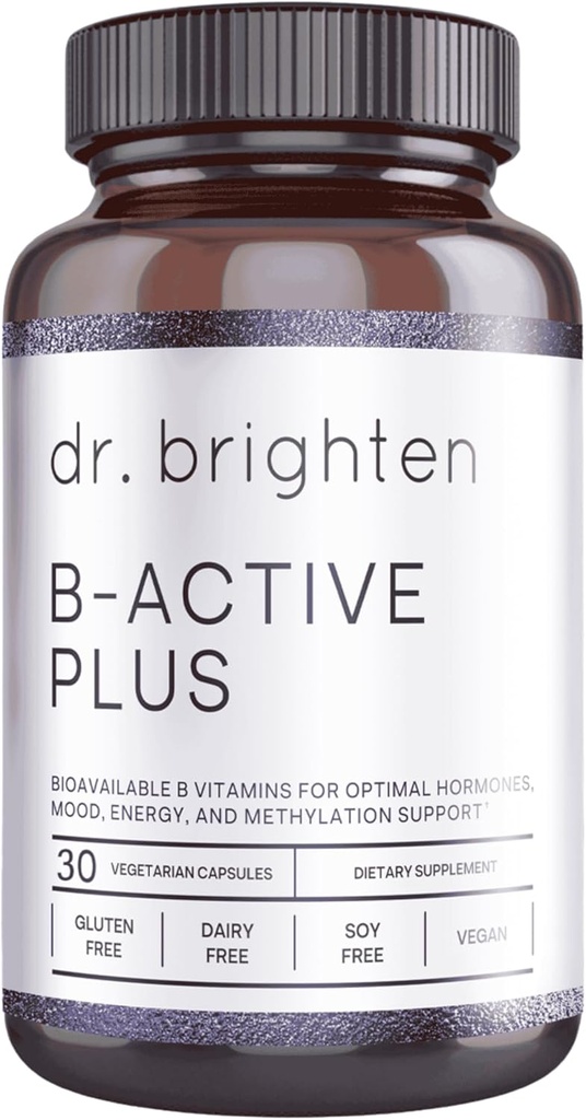 [BRSRAFL6PMNQA3D4] Dr. Brighten B-Active Plus - B Vitaminas Suplemento dietético Combinación Fórmula suministros La mayoría de la vitamina-B en sus formas coenzimadas apoya la metilación (30 conteo)
