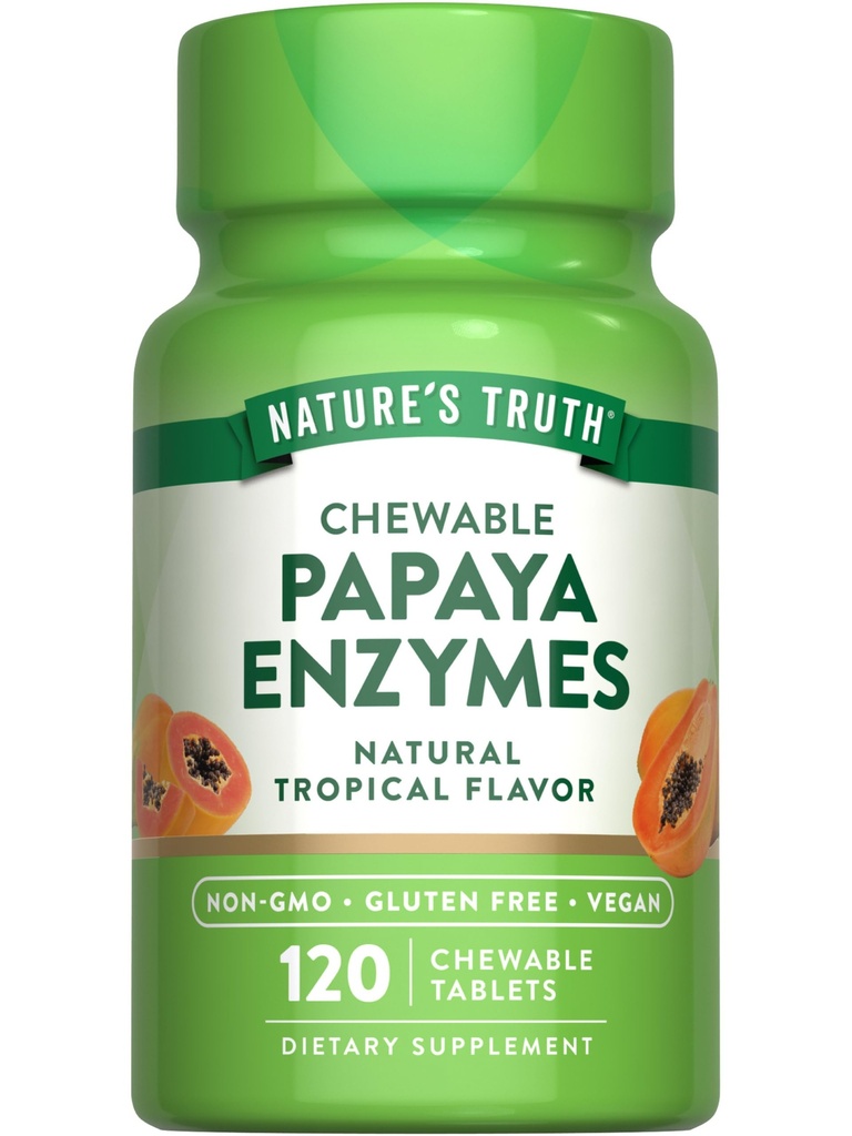 La verdad de la naturaleza Papaya Enzyme Chewable Tablets  120 Count ← Vegan, Non-GMO &amp; Gluten Free Supplement for Digestion ← Natural Tropical Flavor