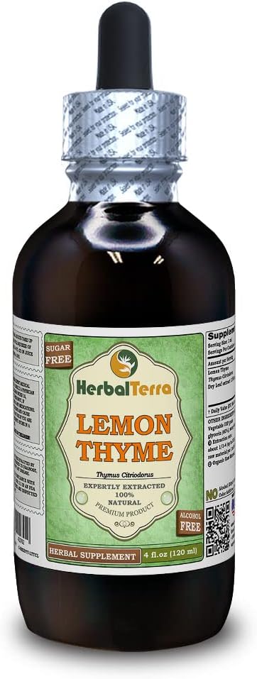 [BRSWGHYRAEIAKD3G] Tomo de limón (Thymus x Citriodorus) Glicérito, hierba orgánica seca sin alcohol Extracto líquido libre de alcohol (Marca: HerbalTerra, Proudly Made in USA) 4 fl.oz (120 ml)