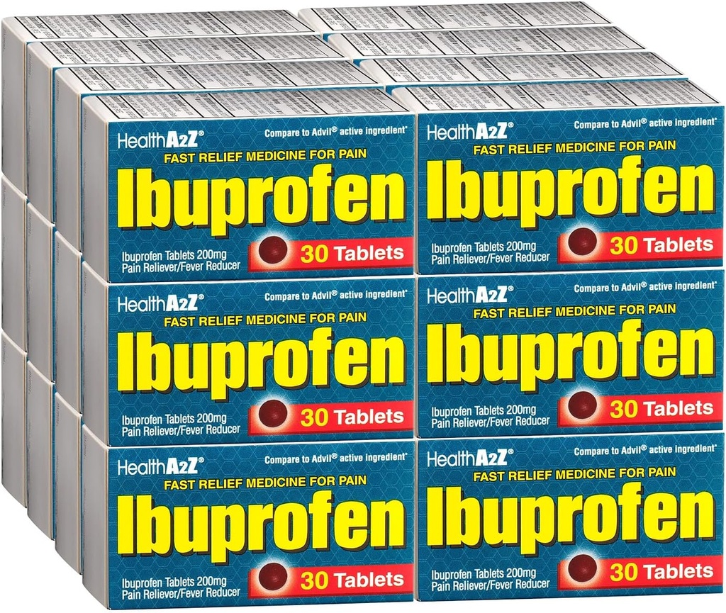 HealthA2Z® Ibuprofeno Caplets 200mg ¦ Pain Reliever & Fever Reliever " Fever Reducer Silencio 24 Packs de 30 Tablets (720 Tablets Total)