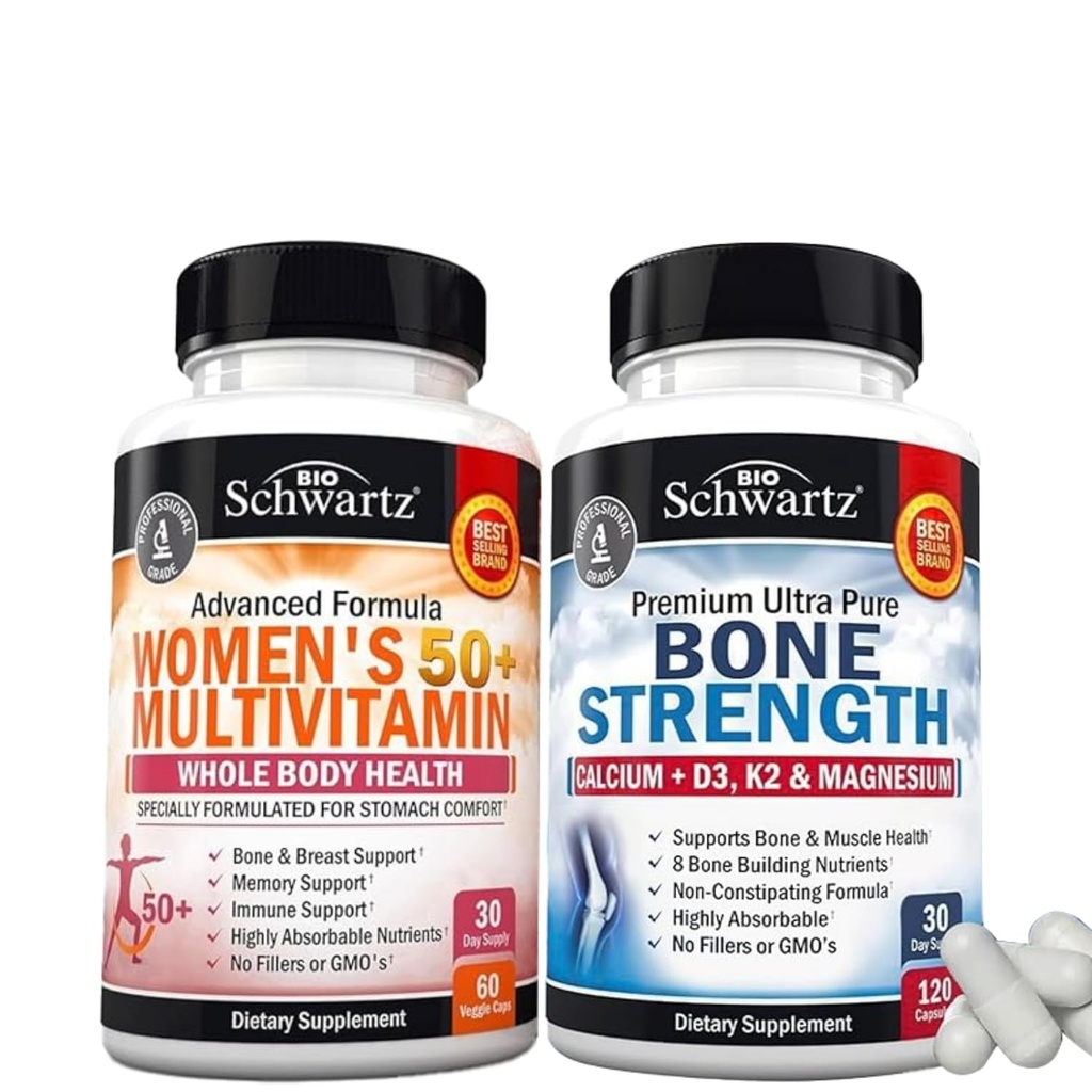 BioSchwartz Daily Multivitamin for Women 50 &amp; Over (1 Mes de Oferta) Plus Suplemento mineral de fuerza ósea con calcio y magnesio (1 Mes de Suministro)