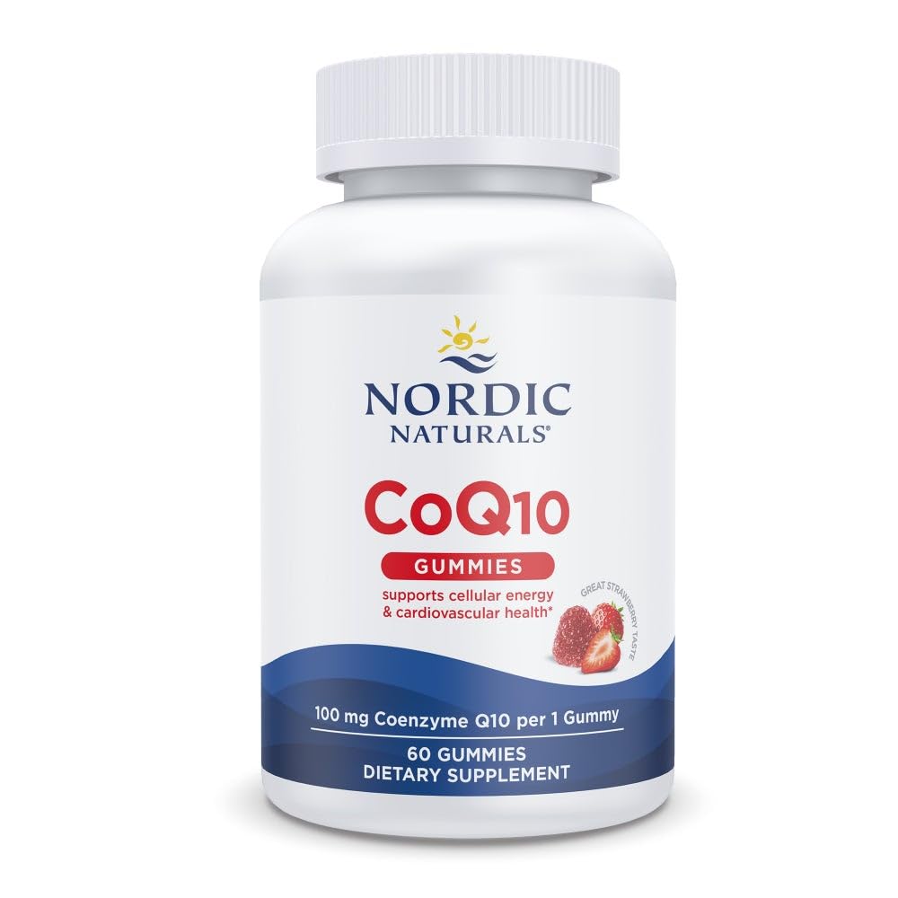Nordic Naturals CoQ10 Gummies, Fresa - 60 Gummies - 100 mg Coenzyme Q10 (CoQ10) - Gran Sabor - Salud del Corazón, Producción de Energía Celular, Apoyo Antioxidante - No GMO, Vegan - 60 Servimientos