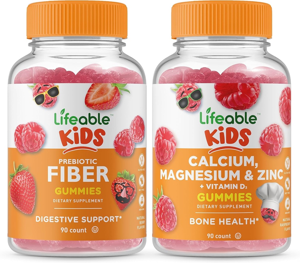 Niños de fibra prebiótica vital + magnesio de calcio " niños de cinc " , grupo de gummies - Tasting grande, Suplemento de vitaminas, Gluten Free, GMO Gratis, Chewable Gummy