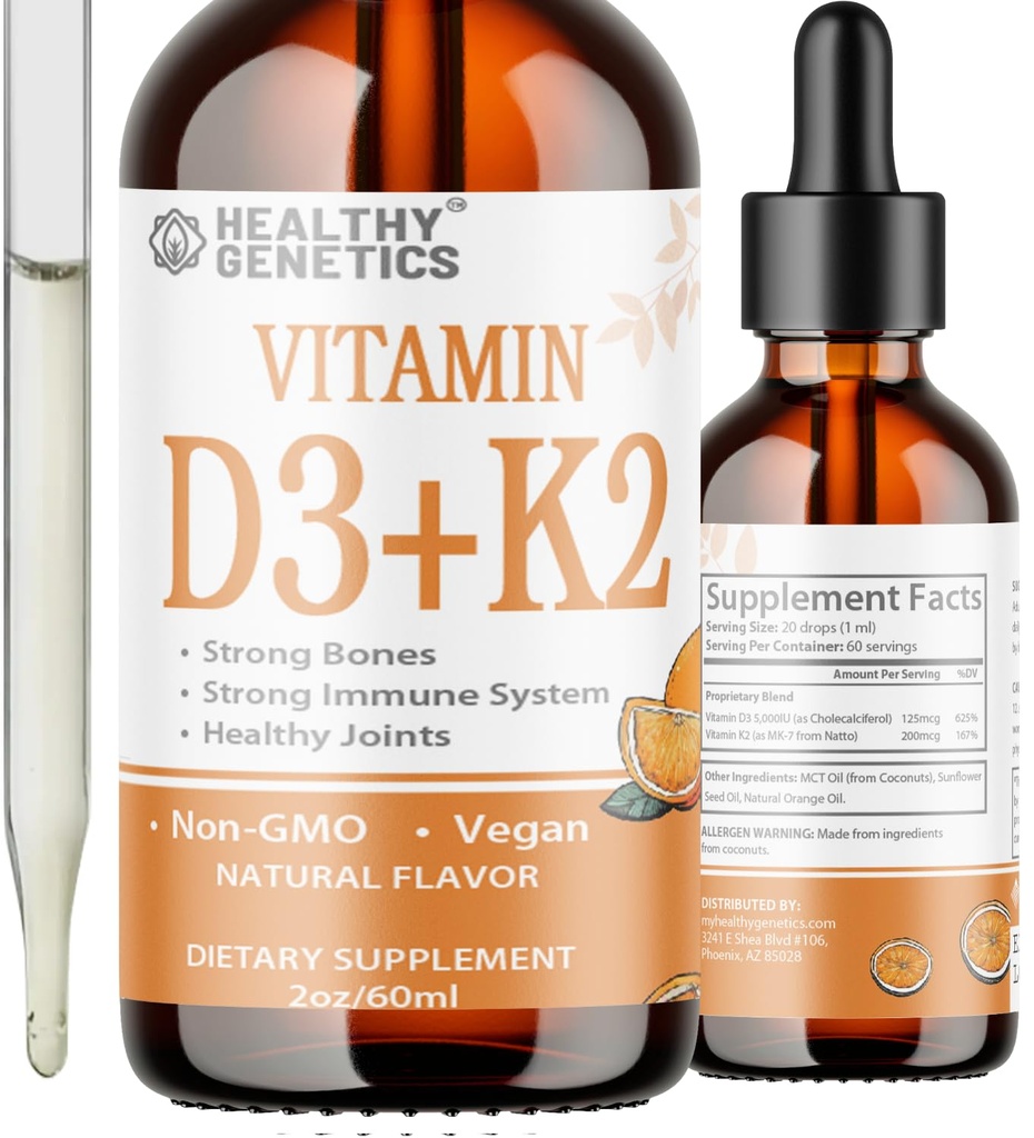 Vitamina Líquida D3 K2 Plus Vitamina K2 MK-7 tención 5000IU Vitamina D Líquidas gotas rígidas Huesos  vírgenes Immune  durable Heart Health