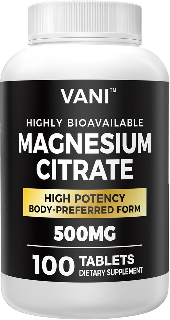 Citrato de magnesio 500MG 100 Tabletas- Seguro vegano, Absorción alta
