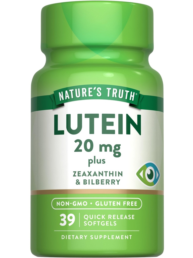 La verdad de la naturaleza Lutein y Zeaxanthin TEN 20 mg TEN 39 Softgels Silencio con Bilberry TEN NO GMO &amp; Gluten Suplemento Libre