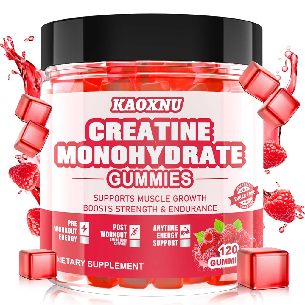 Cretina Monohydrate Gummies para Hombres &amp; Mujeres 120 CT - 5000mg de Monohidrato de Creatina por Servir - Azúcar Creatina Chewable Gratuita para la Fuerza Muscular, Muscle Builder, Energy Boost (Raspberry Flavor)