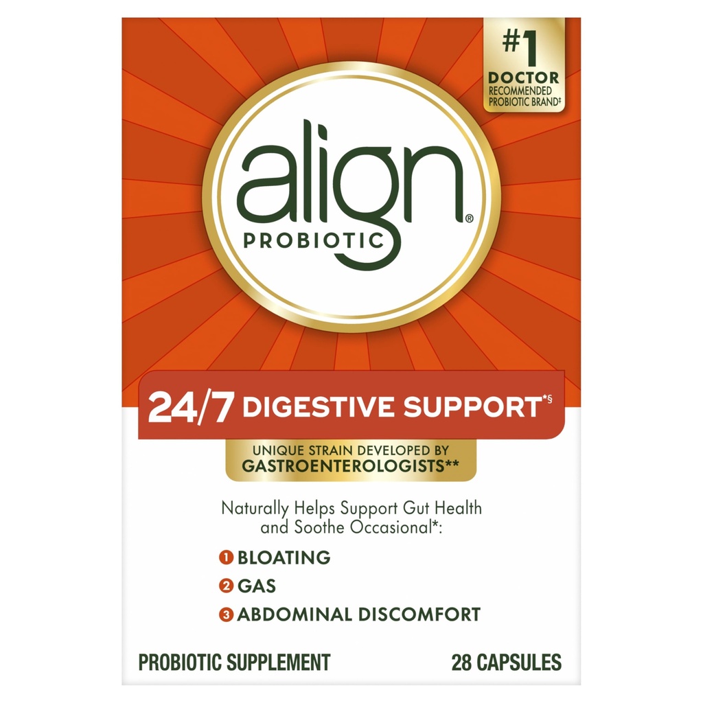 Probiótico Alineado, Probióticos para Mujeres y Hombres, Suplemento Probiótico diario para Salud Digestiva*, #1 Probiótico recomendado por Médicos y Gastroenterólogos‡, 28 cápsulas