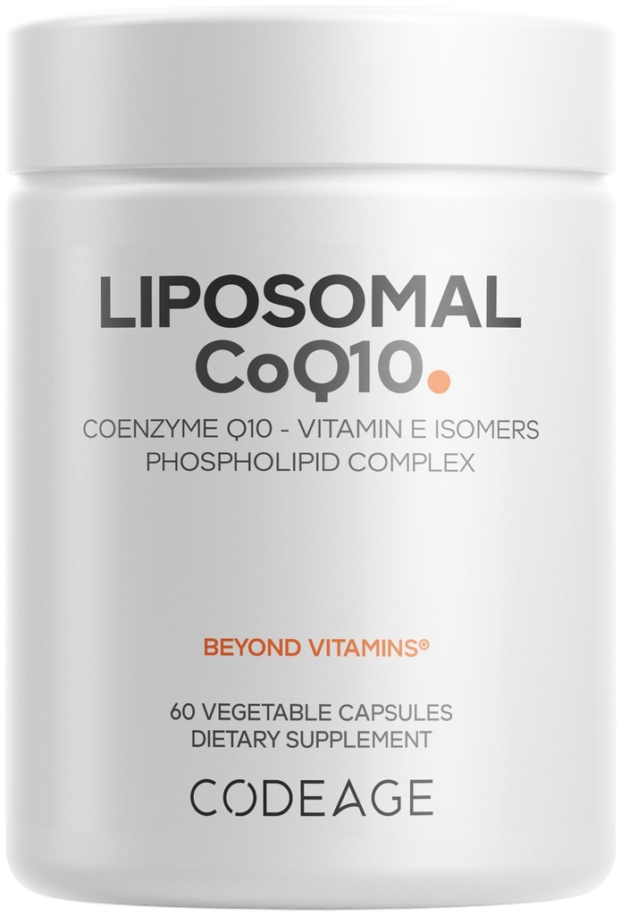 Codeage Liposomal CoQ10 Suplemento - 125 mg Coenzyme Q10 con Vitamina E Isomers Tocopherols - 2 meses de suministro - 1 cápsula por servicio - Entrega Liposomal - Vegan, No GMO, Gluten-Free - 60 cápsulas