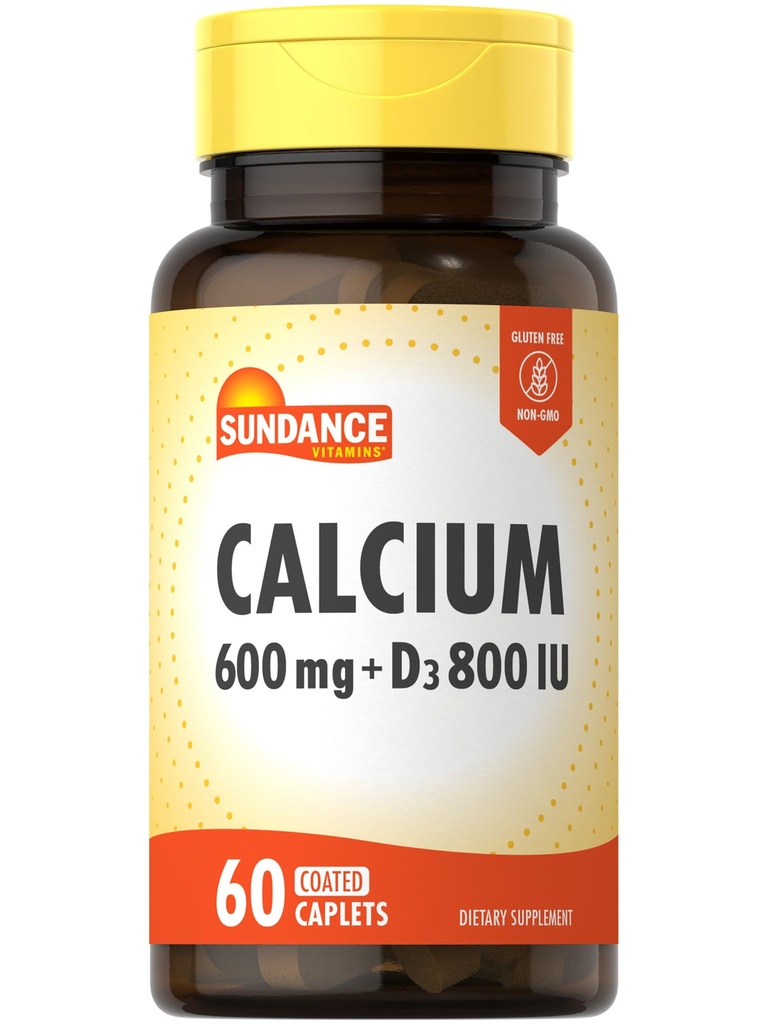 Sundance Calcium 600mg con D3 Silencio 60 Caplets Silencio Vegetariano, No GMO, y Gluten Suplemento Gratis