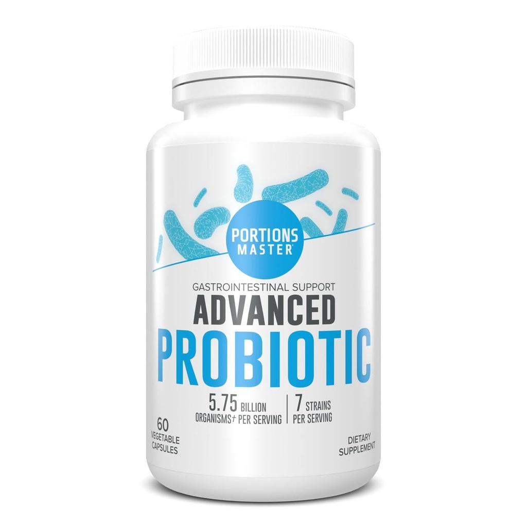 Portions Master Probiotics 5.75 Billion CFU, Daily Probiotic and Organic Prebiotic Supplement for Gut Health, Digestive Support and Immune Balance, Non-GMO, Gluten-Free, Dairy-Free (60 Capsules)