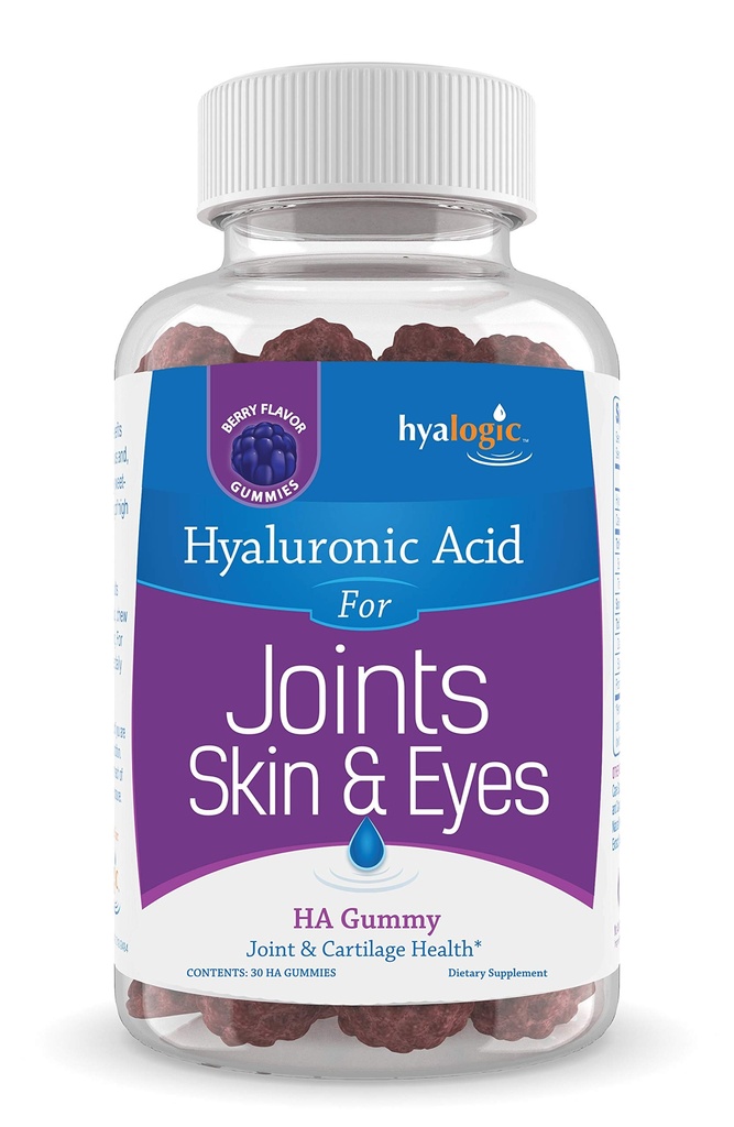 Hialogic Hyaluronic Acid Gummies Mixed Berry Flavor HA Gummies – Gluten-Free Gummy Vitaminas para Adultos - HA Suplemento para Juntas, Skin & Eyes (30 Cuenta)