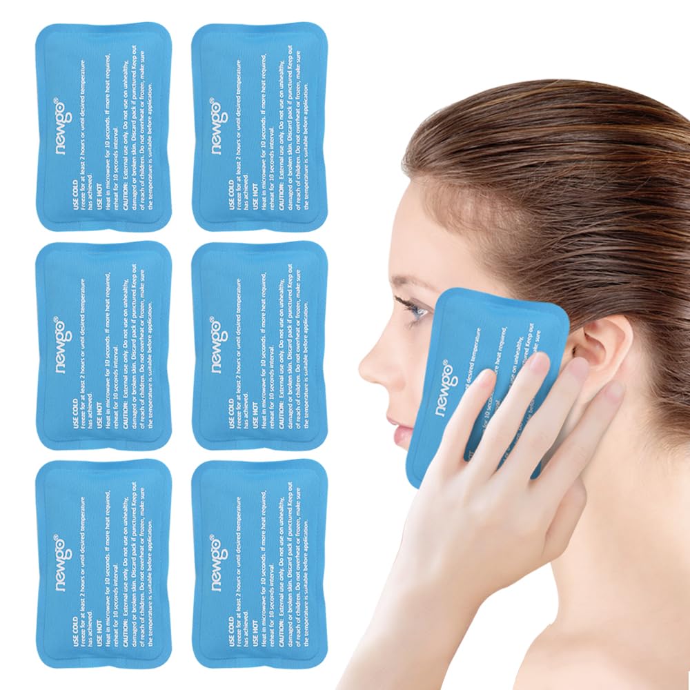 NewGO Mini Ice Packs (6 Packs) Gel Cold Packs for Injuries Reusable, Face Ice Pack for Face Surgery, Teeth Pain, Tired Eyes, Kid's Boo Boos, Bruises, Headaches,Breastfeeding 4.5"X 3.2" Blue