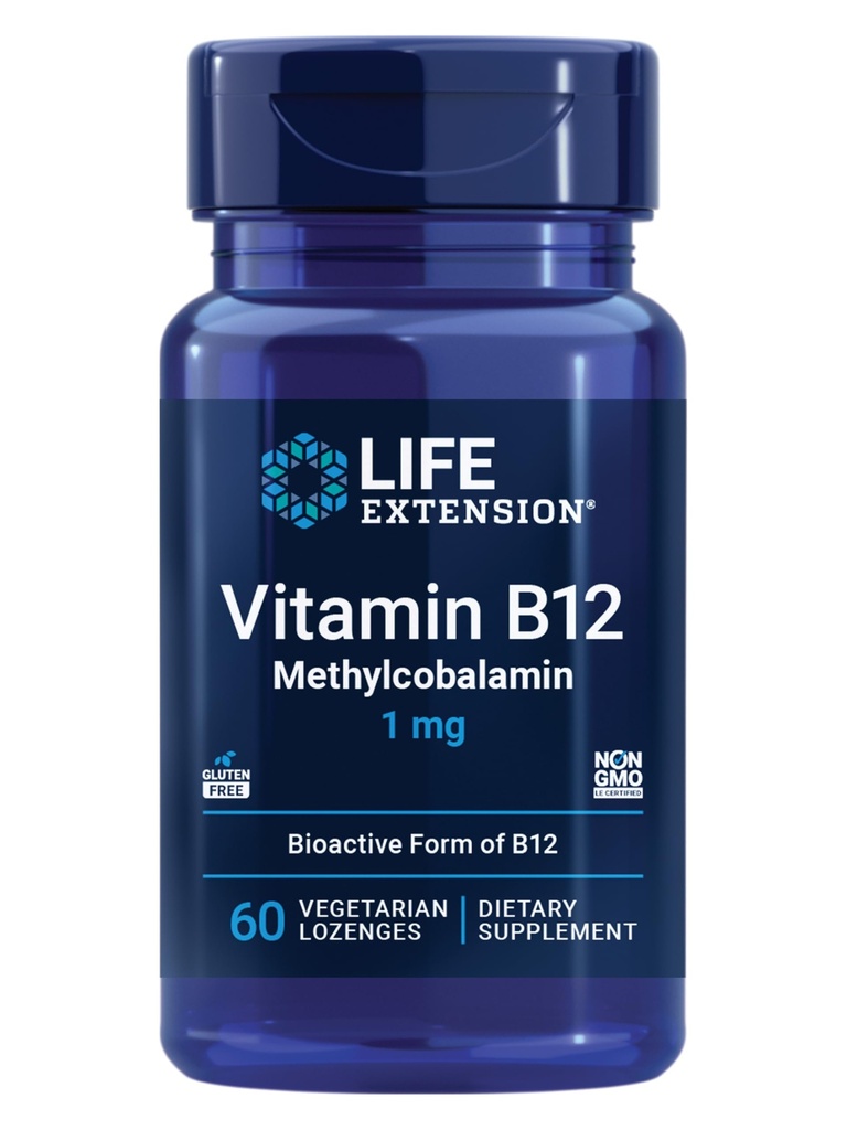 Vitamina B12 Metilcobalamina, Suplemento de Salud Nerve, Apoyo Cognitivo, Vitamina Energética, Metilcobalamina B12, 1 mg, Dessolamiento Rápido, Vegetariano, 60 lozenges