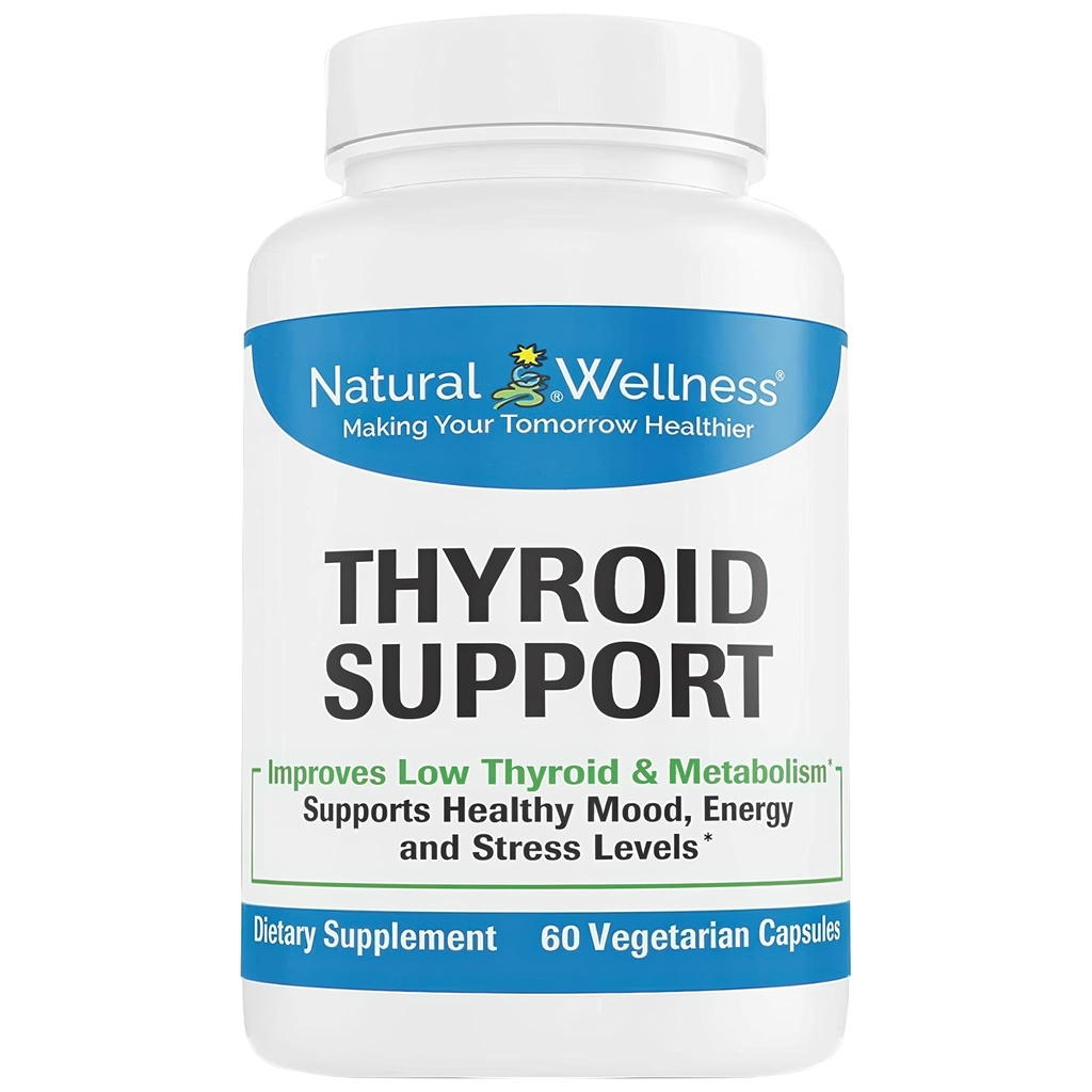 Natural Wellness Thyroid Support – Iodine, Selenium & L-Tyrosine Supplement for Healthy Thyroid Function, Energy, and Metabolism – Thyroid Support for Women & Men – 60 Vegetarian Capsules