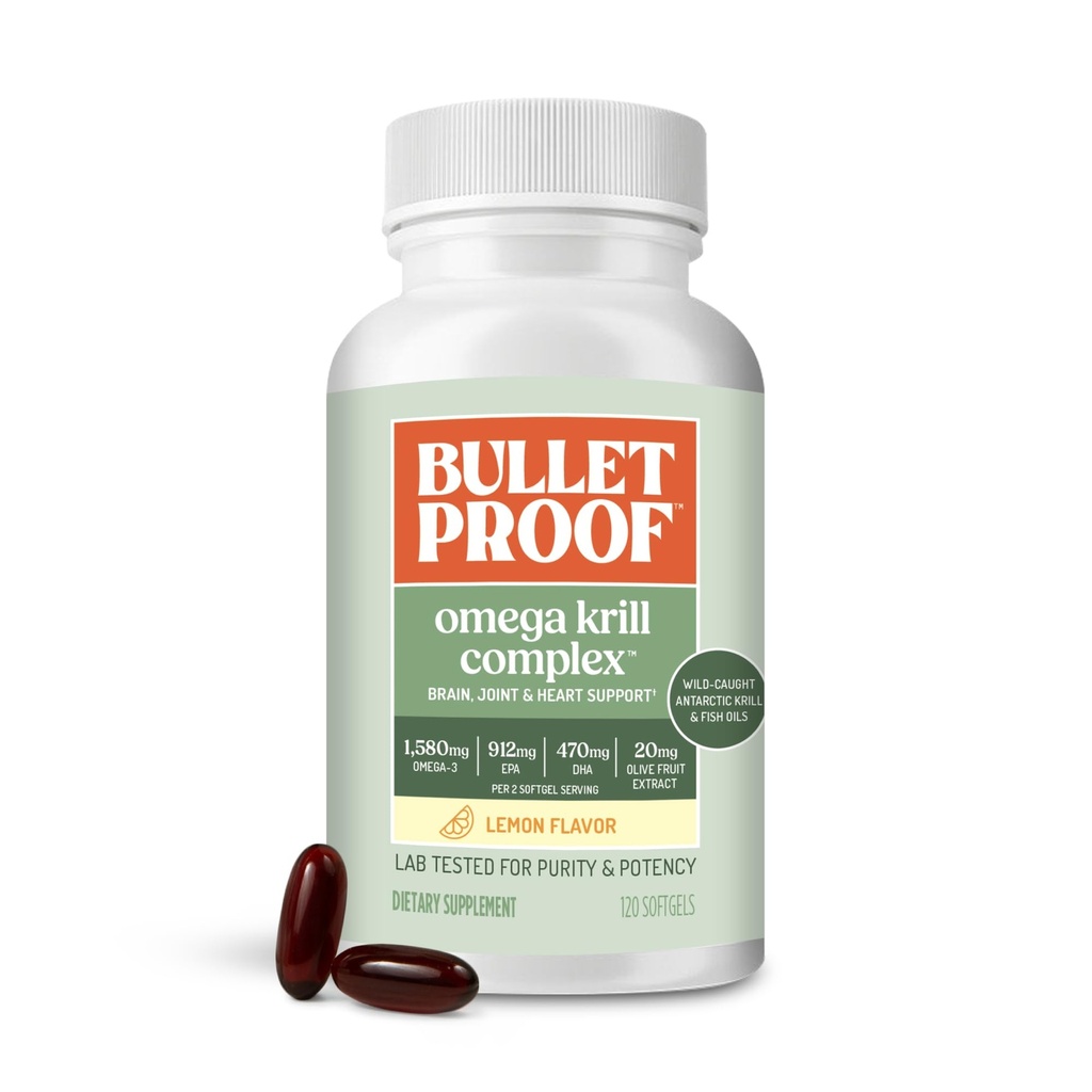 Complejo de Softgels de Omega Krill resistente a los toros, 120 Conde, suplemento de aceite de pescado para la salud cerebral y cardíaca