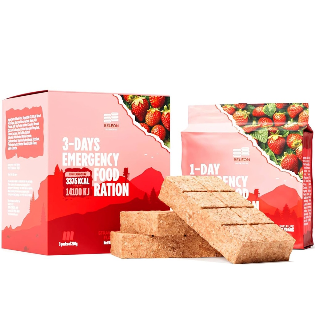Fuente de alimentación de emergencia 3 días 72 horas Bares de fresa Biscuit MRE Comidas militares 2024 kit de supervivencia - 20 años Shelf Life Camping Hiking Supplies