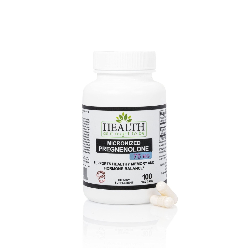 Salud Como Ought Ser Pregnenolone 75mg Suplemento – Forma micronizada para la absorción aumentada Tested for Purity and Strength tención 100 cápsulas