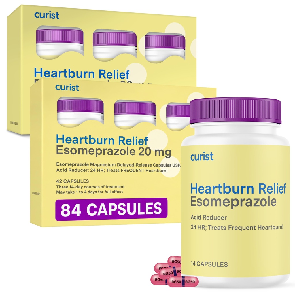 Curist Esomeprazole 20mg Capsules Delayed-Release 84 Cuenta - Medicamento de Reflujo ácido para el alivio de acidez - Dos paquetes de 42 cápsulas del conde (84 Total) - Acid Reflux Relief