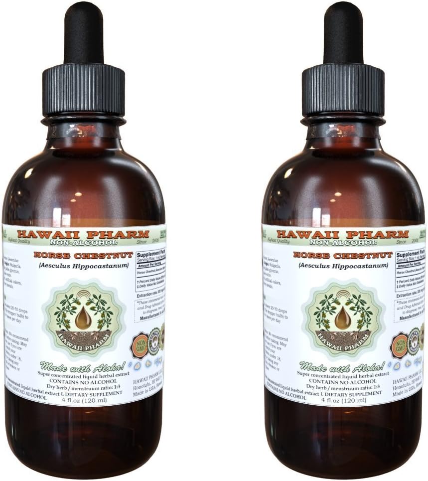 Extracto líquido libre de alcohol, Chestnut de caballo orgánico (Aesculus hippocastanum) Nuez seco Glicerita Hawaii Pharm Natural Herbal Suplemento 2x2 oz