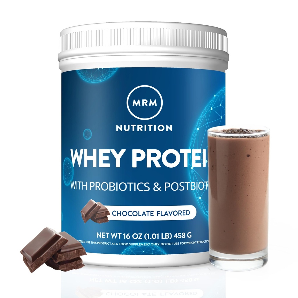 MRM Nutrición Whey Protein ← Chocolate Flavored tención18g Protein Silencioso con 2 probióticos de billón + enzimas digestivas + BCAAs TEN High Absorption + Digestion ANTE Hormona + antibiótico Gratis TEN 17 Servings