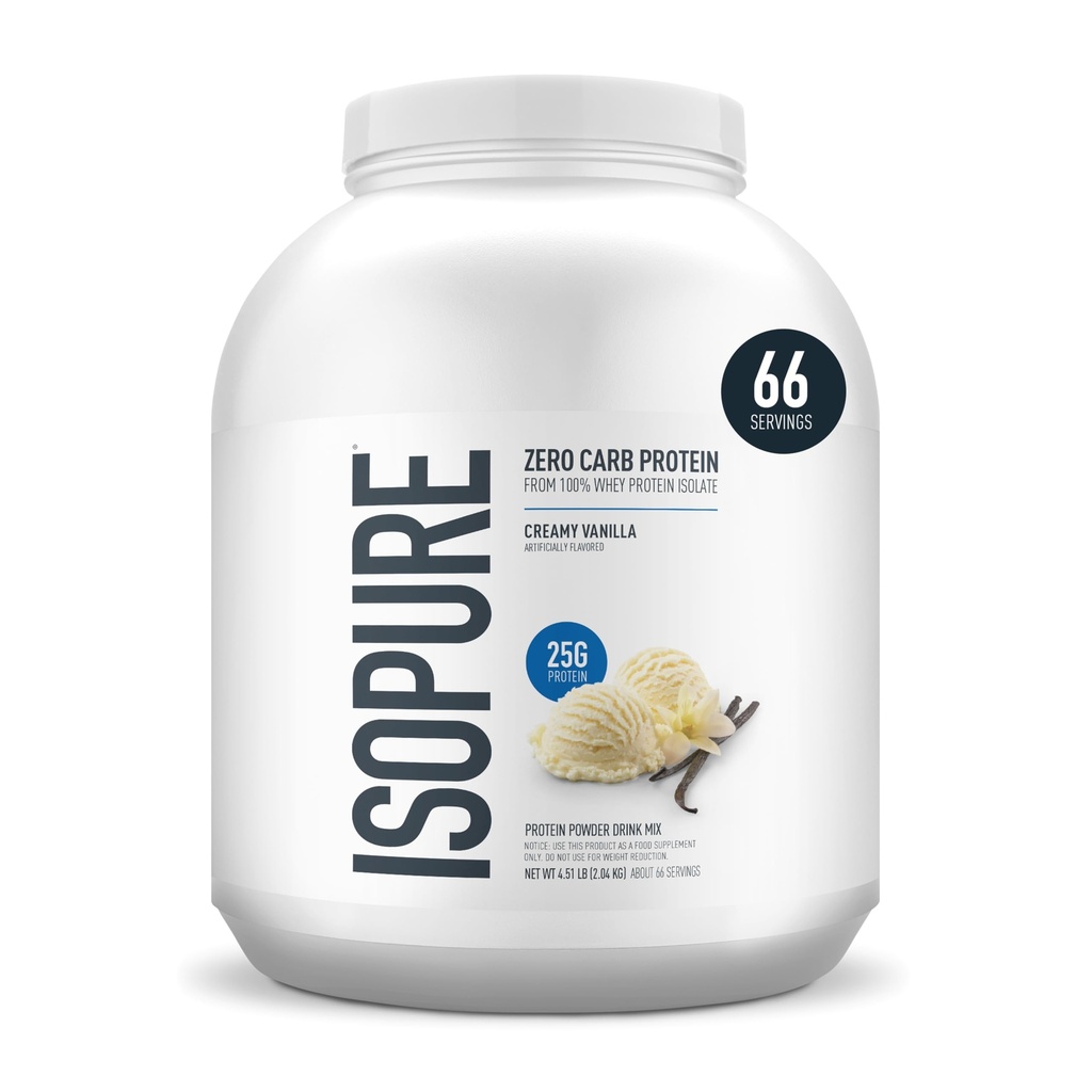 Isopure Zero Carb 100% Pure Whey Isolate Protein Powder, Lactose Free, Gluten Free, With Vitamins, Creamy Vanilla, 25g Protein Por Serving, 4.5 Lbs, 66 Servings (Packaging May Vary)