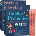 LOVEBUG Kids Probiotic Powder with Prebiotic Fiber - Toddler Immunity Support &amp; Constipation Relief - USDA Organic Probiotics for Childrens Gut & Digestive Health (Ages 1-4) - 60 Pack (Unflavoured)