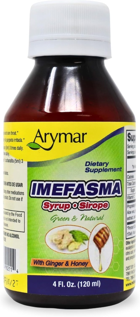 Arymar Imefasma con jarabe de miel de jengibre (4 oz) - Alivio suave con ingredientes naturales