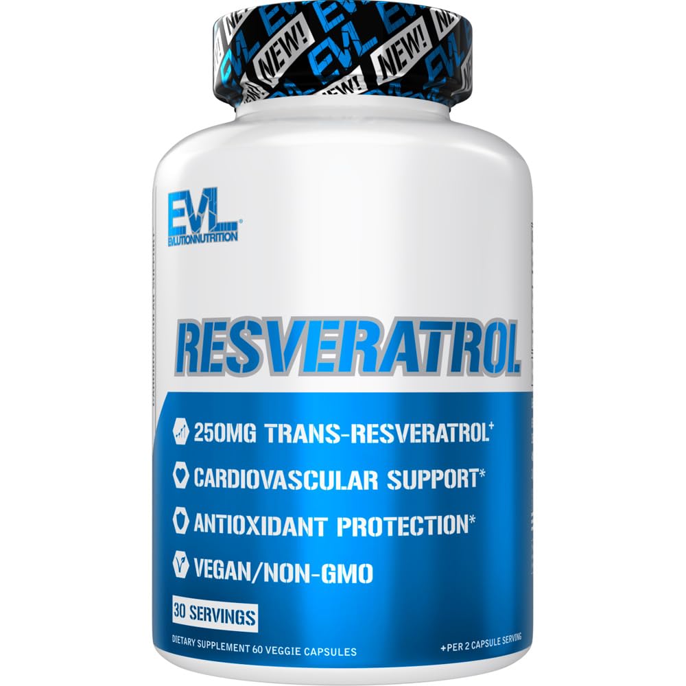 Evlution Anti Aging Trans Resveratrol Suplemento Nutrición Super Antioxidante Suplemento con 250 mg Trans-Resveratrol de Resveratrol 500mg Japonés Knotweed Extracto para Immune y Salud del Corazón