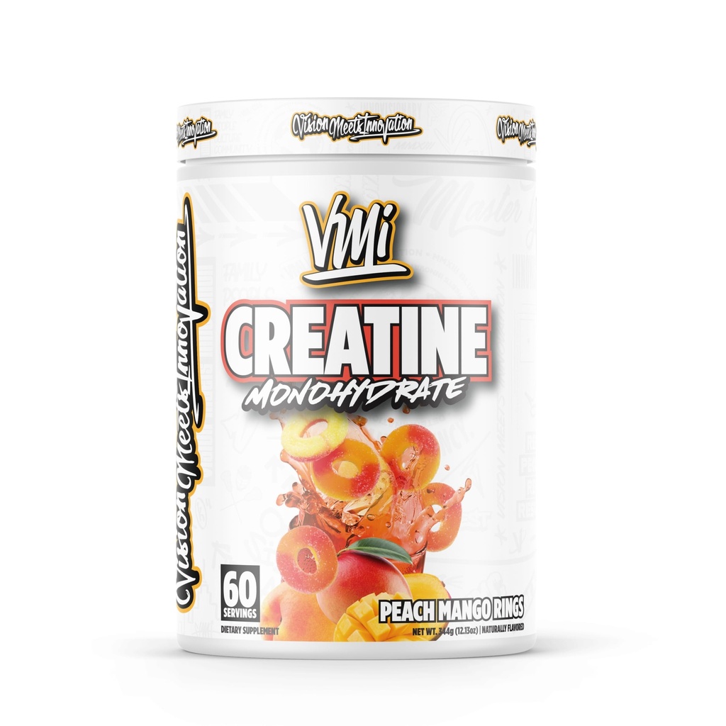 VMI Sports Creatine Monohydrate Powder Muscle Mass – Strength – Size – Power tención 5 Grams per Serving (60 Servings, Peach Mango Rings)