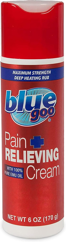 Crema de Dolor de Goo Azul – FSA &amp; HSA Eligible, Fuerza Máxima, Caucho de Calefacción Profunda, Hecho w / 100% Aceite de Emu puro, 6 oz (1 Pack)