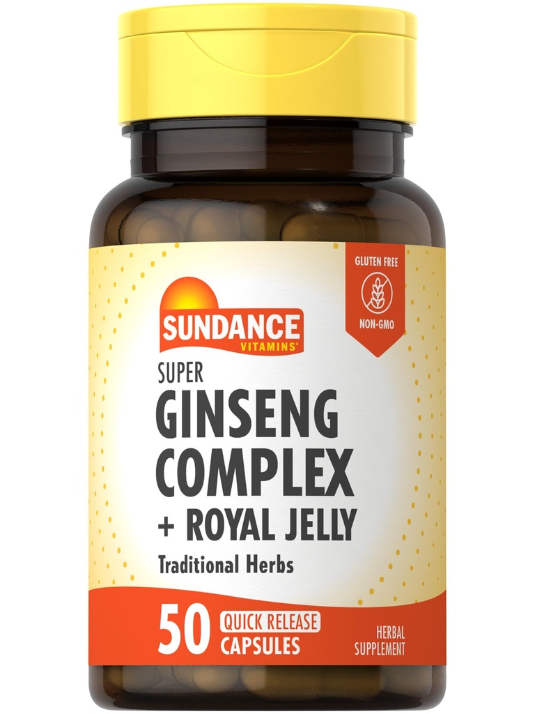 Sundance Super Ginseng Complejo Silencioso con Royal Jelly ← 50 Quick Release Capsules ← No GMO y Gluten Free Tradicional Herb Suplemento