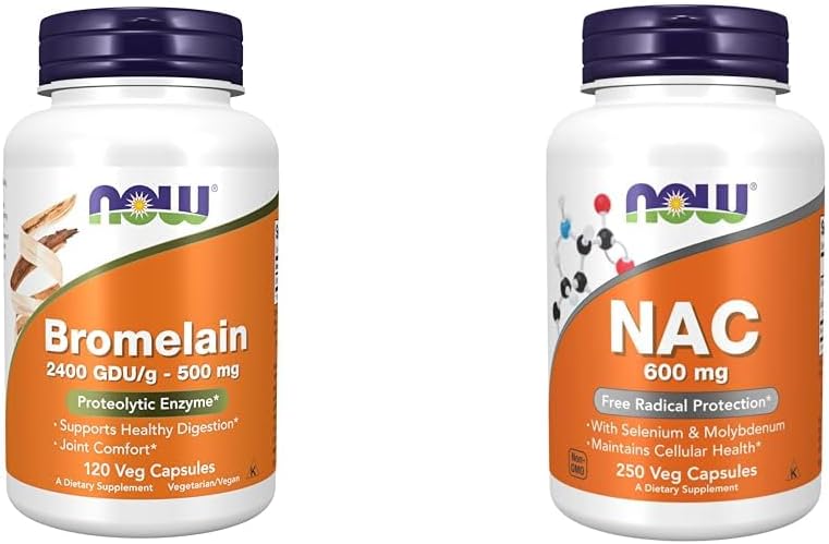 AHORA Suplementos, Bromelain 2,400 GDU/g - 500 mg, Natural Proteolytic Enzyme*, 120 Veg capsules & Suplementos, NAC 600 mg con Selenium &amp; Molybdenum, 250 Veg Capsules
