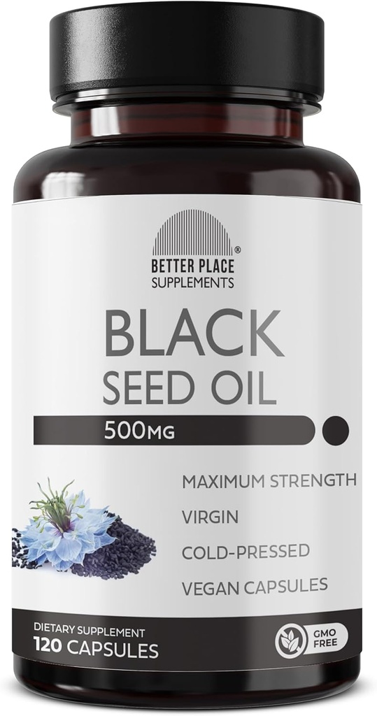 Black Seed Oil Capsules  durable (No-GMO & Vegan) Cold-Pressed Nigella Sativa Proporcionando Puro Negro Cumin Seed Oil ← Super Antioxidante para la Digestión, Juntas, Pelo & Esquía