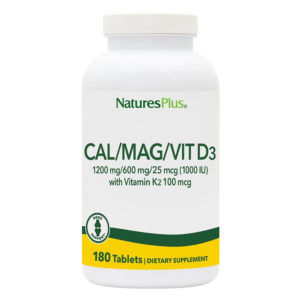 NaturalezasPlus Calcio/Magnesium/Vitamin D3 con Vitamina K2 - Soportes Bone &amp; Immune Health - Vegetarian, Gluten Gratis - 180 Tablets - 45 Servings