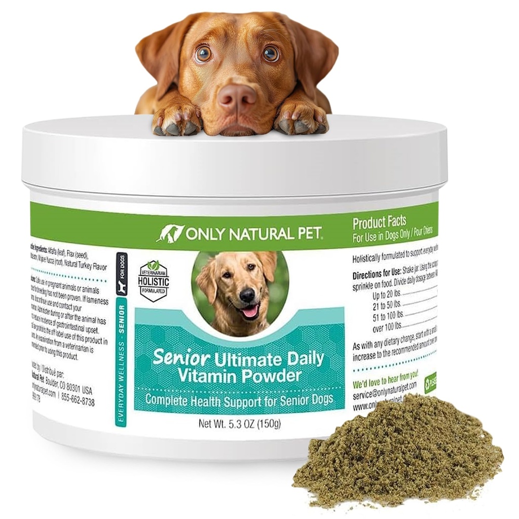 Solo Natural Pet Senior Ultimate Daily Canine Vitamin Suplemento para perros Holistic Health Support - Made in USA, 5.3 oz Turquía Flavored Powder