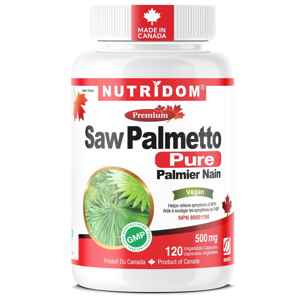 Nutridom Saw Palmetto 500mg, Non-GMO, Vegan, Gluten Free, Soy Free y Dairy Free (120 Conteo)