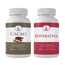 PURE ORIGINAL INGREDIENTES Cacao &amp; Resveratrol Capsule Bundle (100 cápsulas cada uno), No aditivos o artillería, Lab Verified