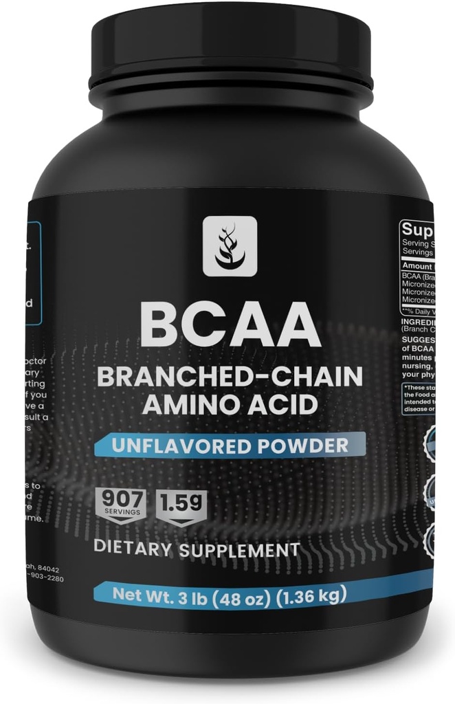 PURE ORIGINAL INGREDIENTES 2:1 BCAA Powder, 3 lbs, Aminoácidos de Cadena, Desarrollados, 907 Servimientos, Siempre Puro, No Aditivos o Filleres