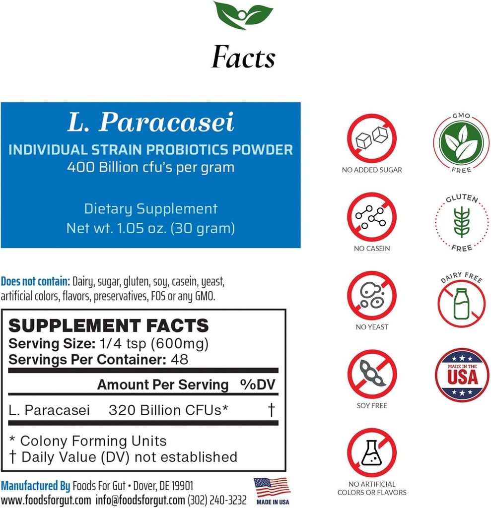 Lactobacillus Paracasei Probiotic Powder 400 Billion cfu's Silencio Hecho en EE.UU. Silencio No Additives ← Direct from Manufacturer Silencio No Third-Party Storage ← Immune Support Silencio L. Paracasei tención 30 Grams (1.05 Oz)