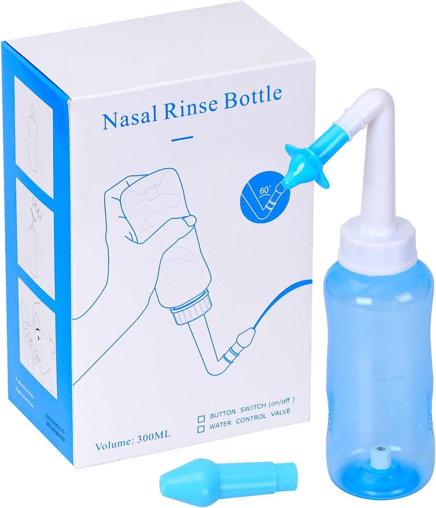 Neti Pot Sinus Rinse Bottle Pressure Nasal Irrigation Wash Sinus Rinsing Kit Bottle Nose Cleaner for Adult &amp; Kids BPA Free (300ML, Blue)