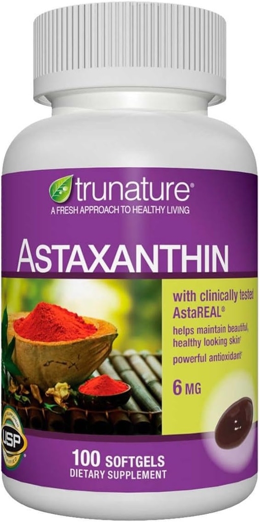 Trunatur Genérica Astaxanthin 6 mg. - Elasticidad de la piel, humedad, textura y tono - 100 Softgels