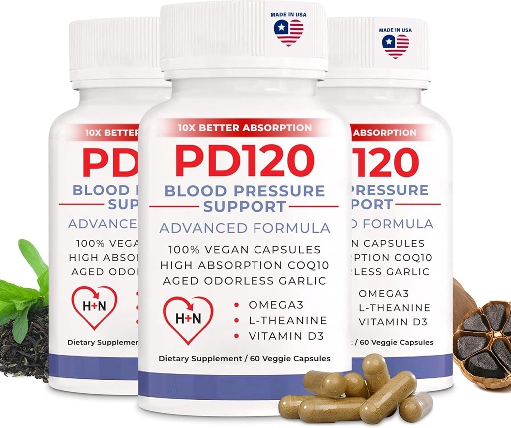 Suplemento de presión arterial para ayudar a reducir la presión arterial alta Naturalmente, CoQ10, óxido nítrico, ajo envejecido sin olor negro, Omega 3, L-Theanina, vitamina D3 para soporte de presión arterial